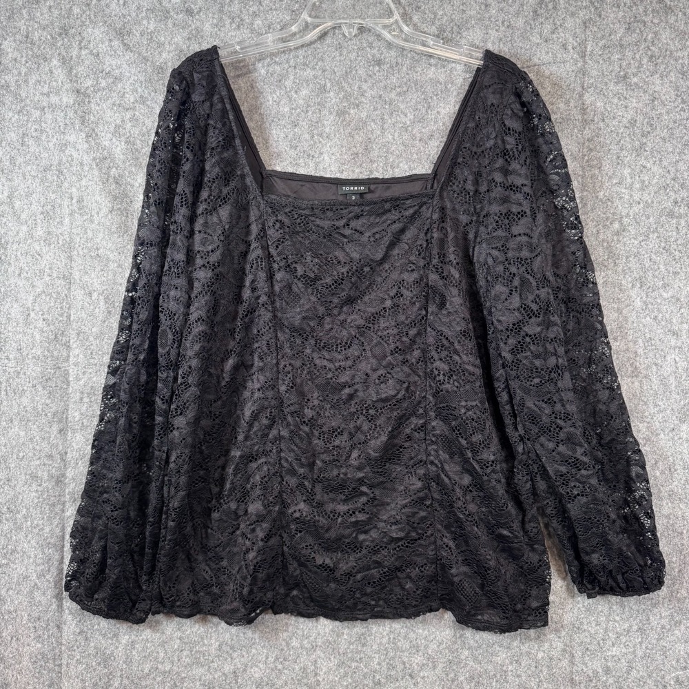 Torrid Lace Sweetheart Top Square Neck Black Plus Size 3X Long Sleeve Whimsigoth - Picture 2 of 11